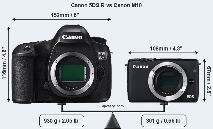 Size Canon 5DS R vs Canon M10