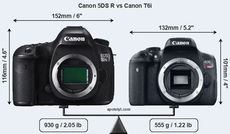 Size Canon 5DS R vs Canon T6i