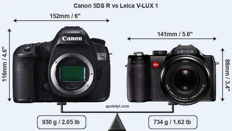 Size Canon 5DS R vs Leica V-LUX 1