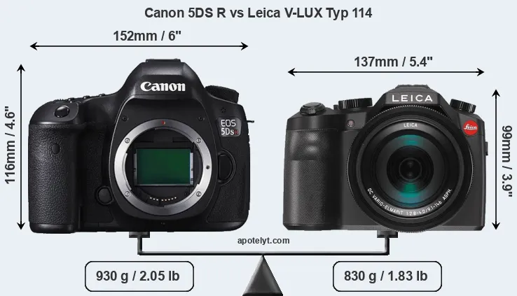 Size Canon 5DS R vs Leica V-LUX Typ 114