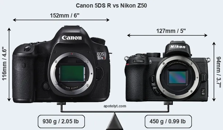 Size Canon 5DS R vs Nikon Z50