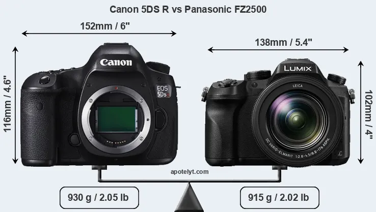 Size Canon 5DS R vs Panasonic FZ2500