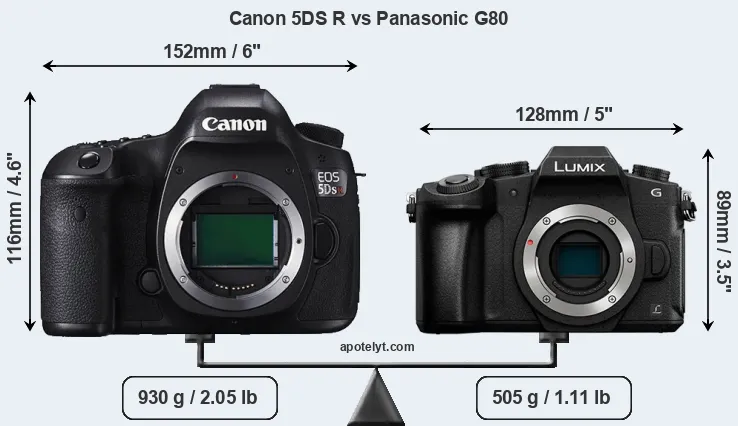 Size Canon 5DS R vs Panasonic G80