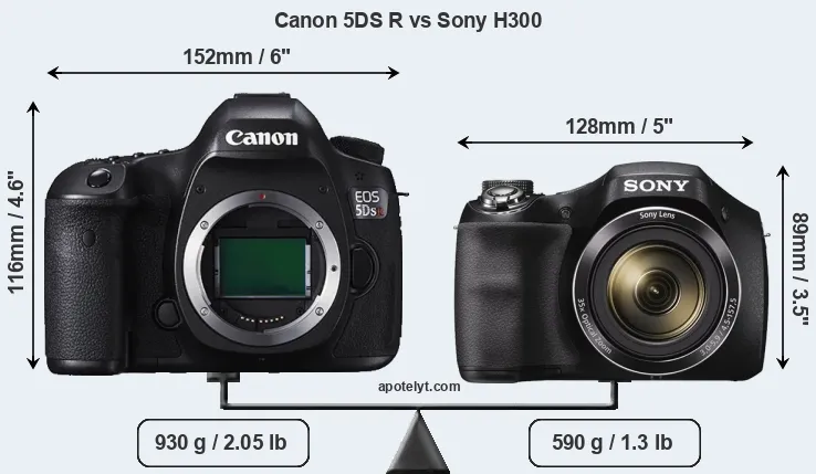 Size Canon 5DS R vs Sony H300