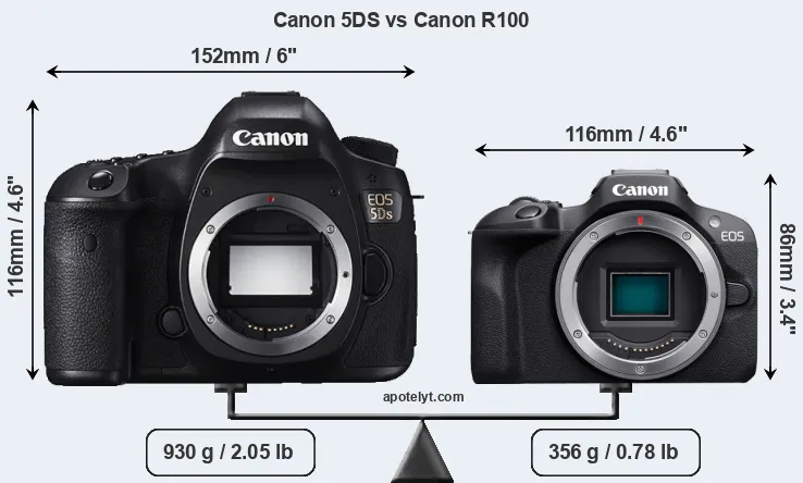 Size Canon 5DS vs Canon R100