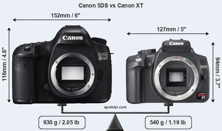 Size Canon 5DS vs Canon XT
