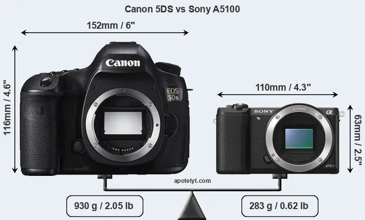 Size Canon 5DS vs Sony A5100