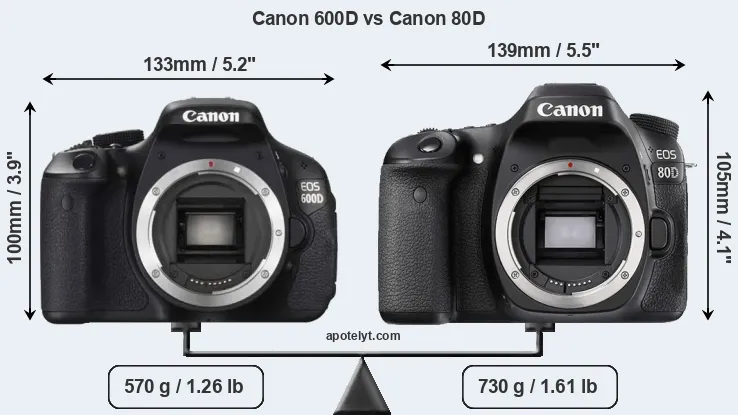Size Canon 600D vs Canon 80D