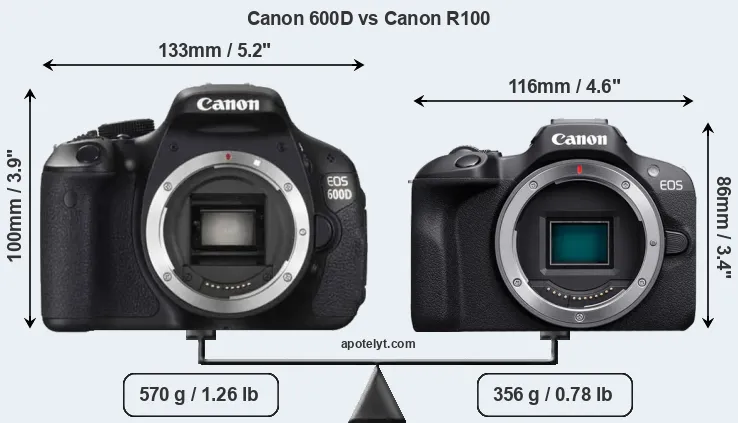 Size Canon 600D vs Canon R100