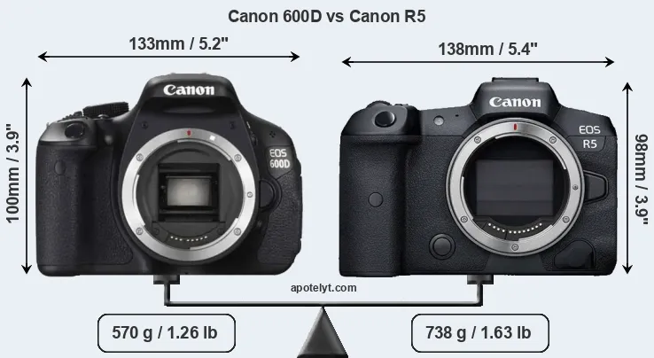 Size Canon 600D vs Canon R5