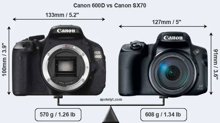 Size Canon 600D vs Canon SX70