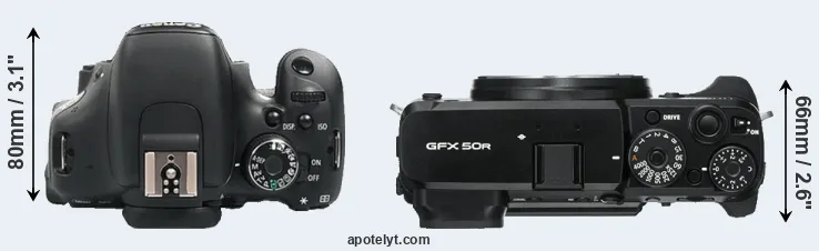 Compare 600D versus GFX 50R top