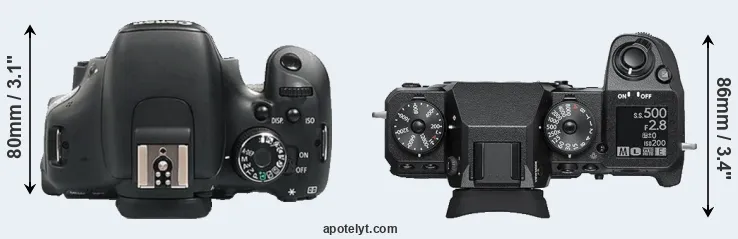 Compare 600D versus X-H1 top
