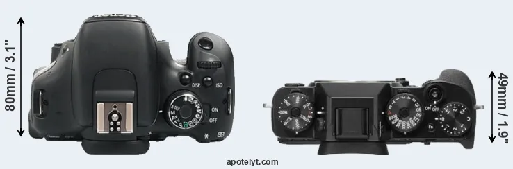 Compare 600D versus X-T2 top