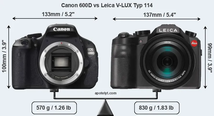 Size Canon 600D vs Leica V-LUX Typ 114