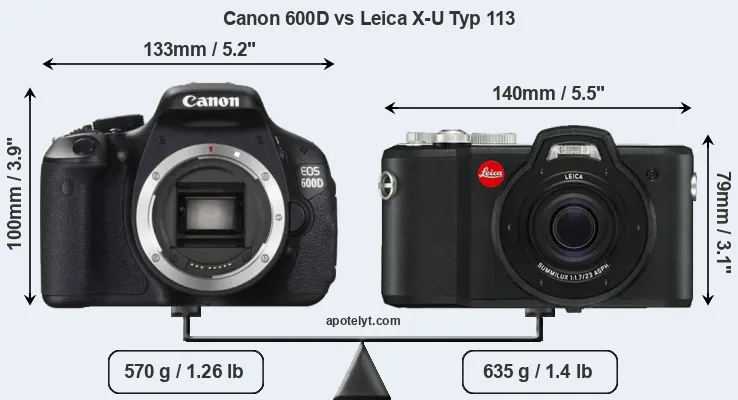 Size Canon 600D vs Leica X-U Typ 113
