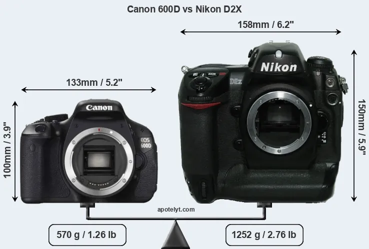 Size Canon 600D vs Nikon D2X