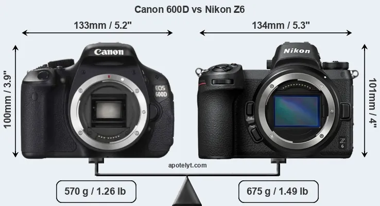 Size Canon 600D vs Nikon Z6