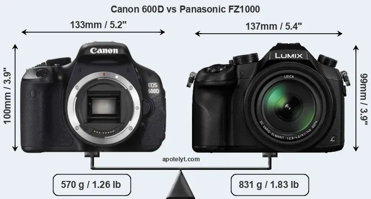 Size Canon 600D vs Panasonic FZ1000