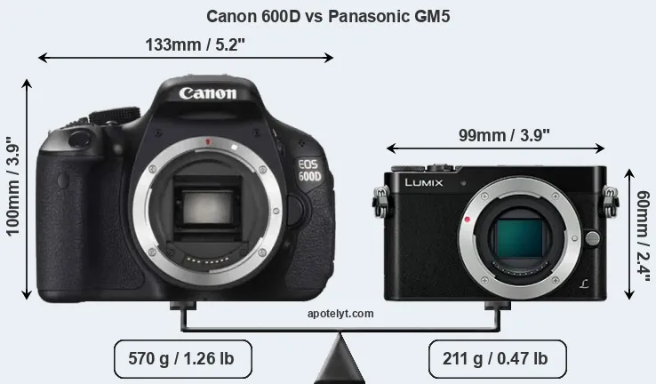 Size Canon 600D vs Panasonic GM5