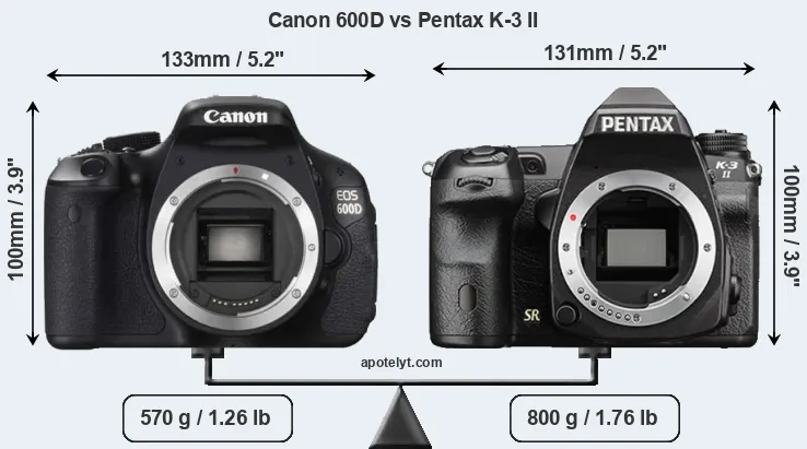 Size Canon 600D vs Pentax K-3 II