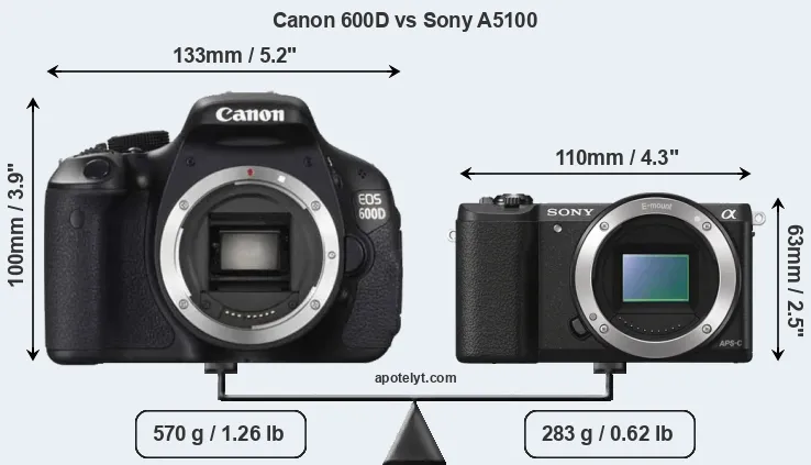Size Canon 600D vs Sony A5100