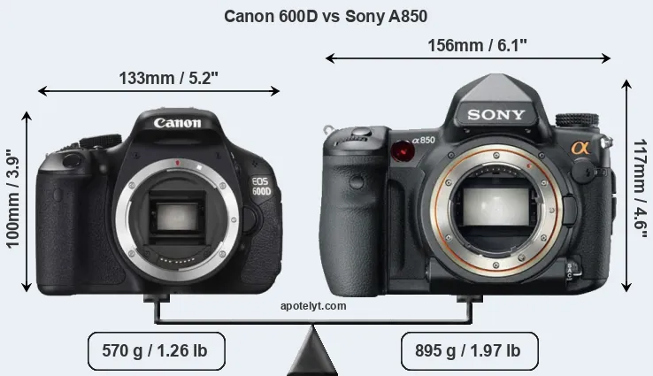 Size Canon 600D vs Sony A850