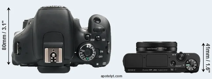 Compare 600D versus RX100 V top