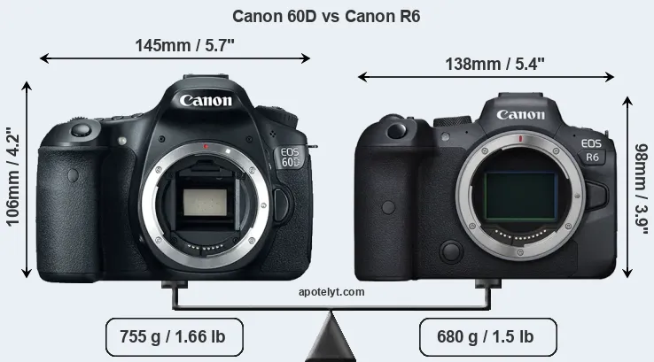 Size Canon 60D vs Canon R6