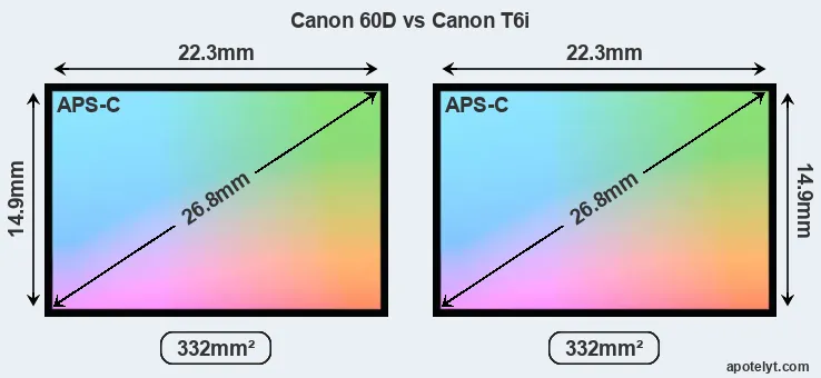 Canon 60D and Canon T6i sensor measures
