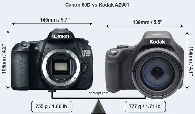 Size Canon 60D vs Kodak AZ901