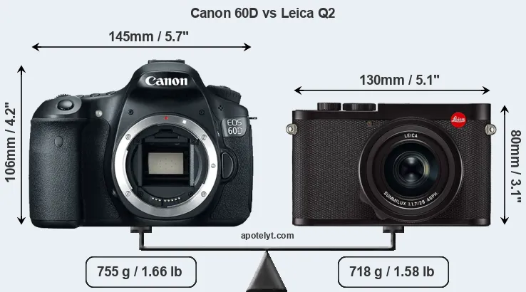 Size Canon 60D vs Leica Q2