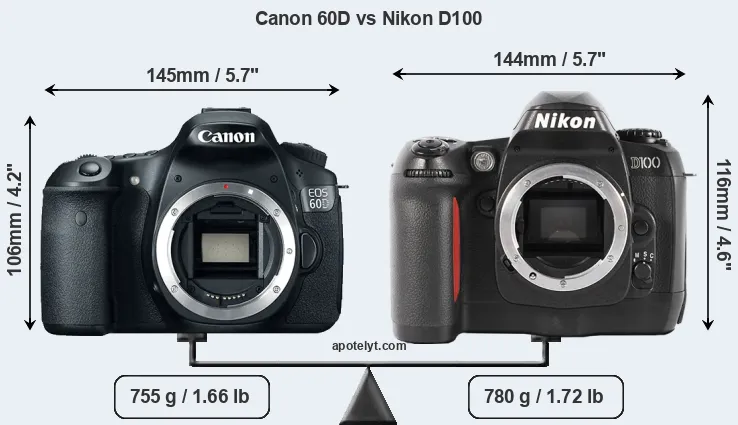 Size Canon 60D vs Nikon D100