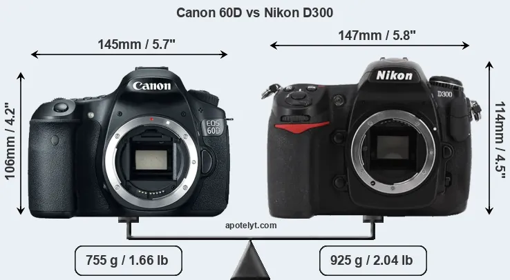 Size Canon 60D vs Nikon D300