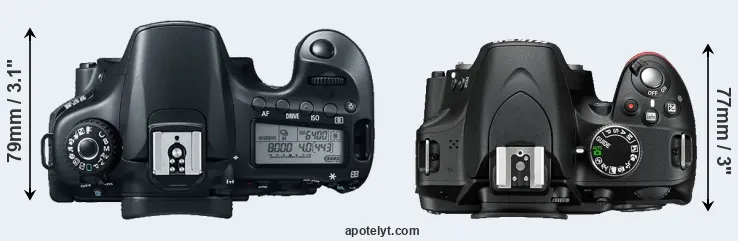 Compare 60D versus D3200 top