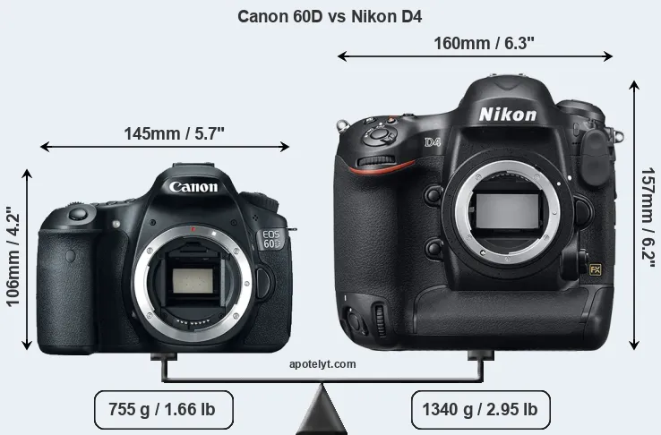 Size Canon 60D vs Nikon D4