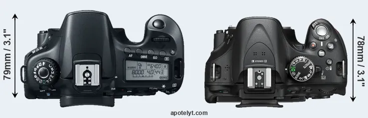 Compare 60D versus D5200 top