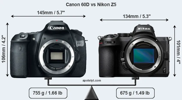 Size Canon 60D vs Nikon Z5