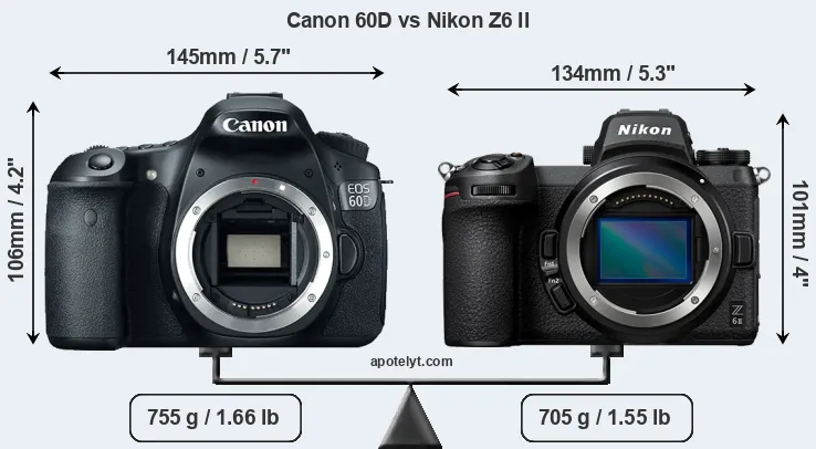 Size Canon 60D vs Nikon Z6 II