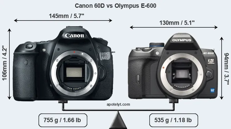 Size Canon 60D vs Olympus E-600
