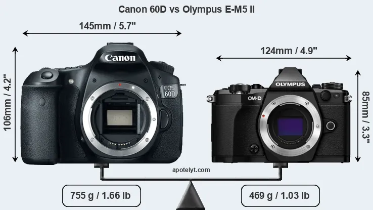 Size Canon 60D vs Olympus E-M5 II