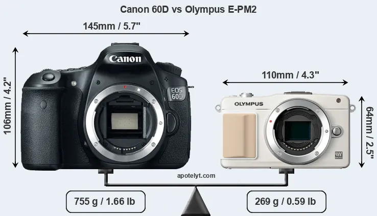 Size Canon 60D vs Olympus E-PM2