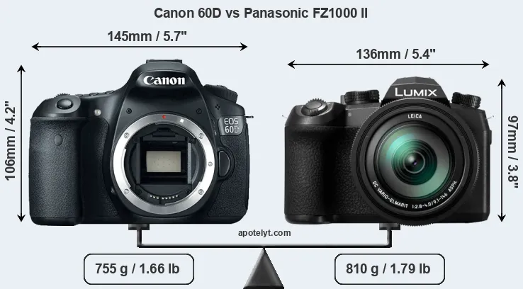 Size Canon 60D vs Panasonic FZ1000 II