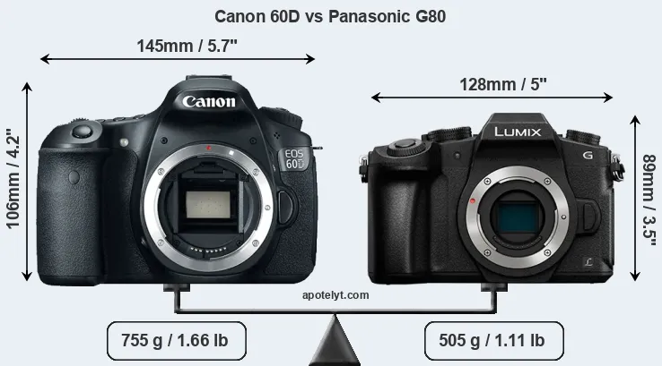 Size Canon 60D vs Panasonic G80