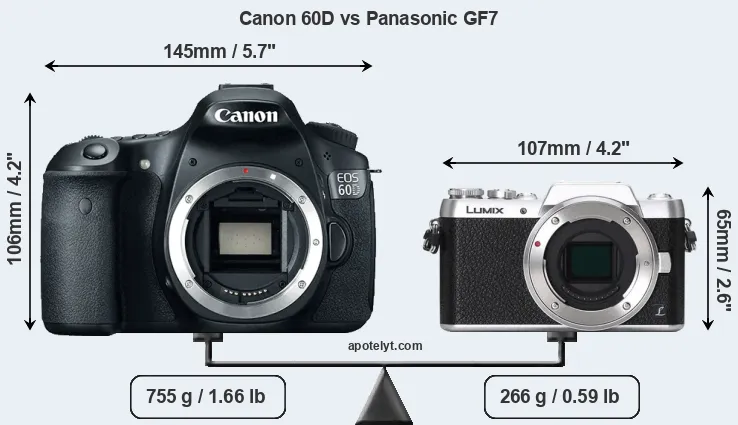 Size Canon 60D vs Panasonic GF7