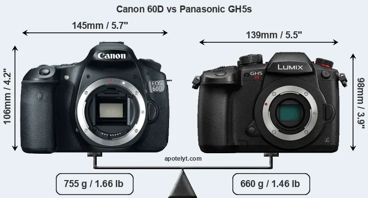 Size Canon 60D vs Panasonic GH5s