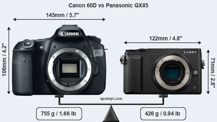 Size Canon 60D vs Panasonic GX85