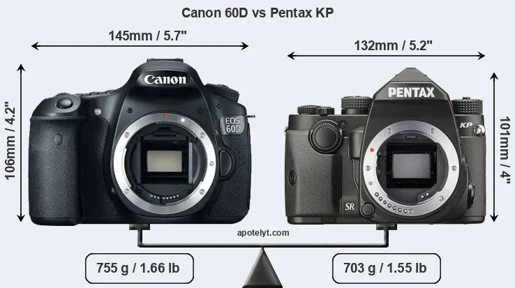 Size Canon 60D vs Pentax KP