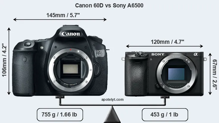 Size Canon 60D vs Sony A6500
