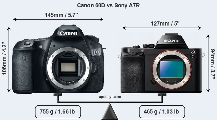 Size Canon 60D vs Sony A7R